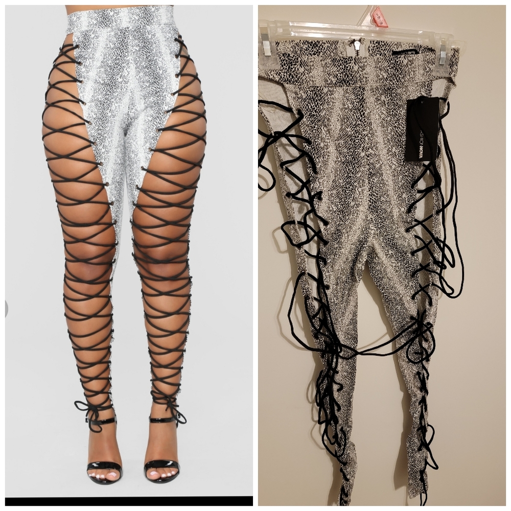 Black and white lace up pants